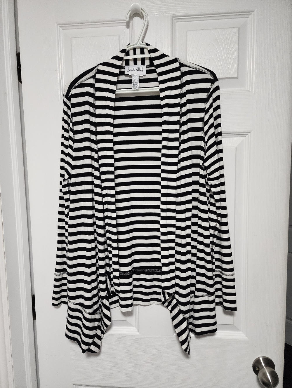 Joseph Ribkoff Black and White Striped Open-Front Cardigan